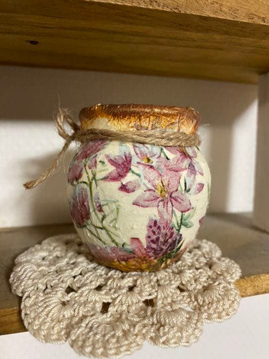 デコパージュ　リメイク鉢　ミニ壺