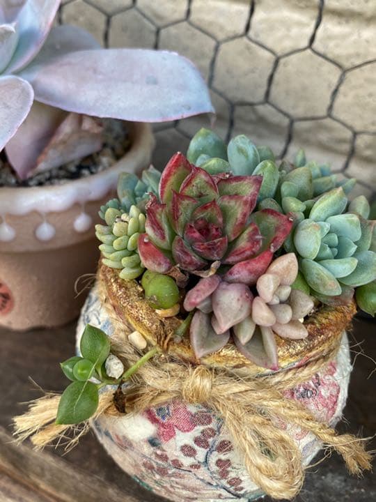 デコパージュ　リメイク鉢　ミニ壺