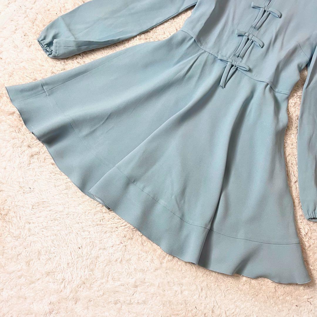 ✖︎ ヴァレンティノ ワンピース Aライン フレア リボン ブルー 水色 M