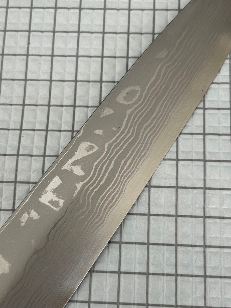 仙助 柳刃包丁 包丁 300mm 安来鋼青紙２号 ダマスカス 紫檀シノギ柄 ②