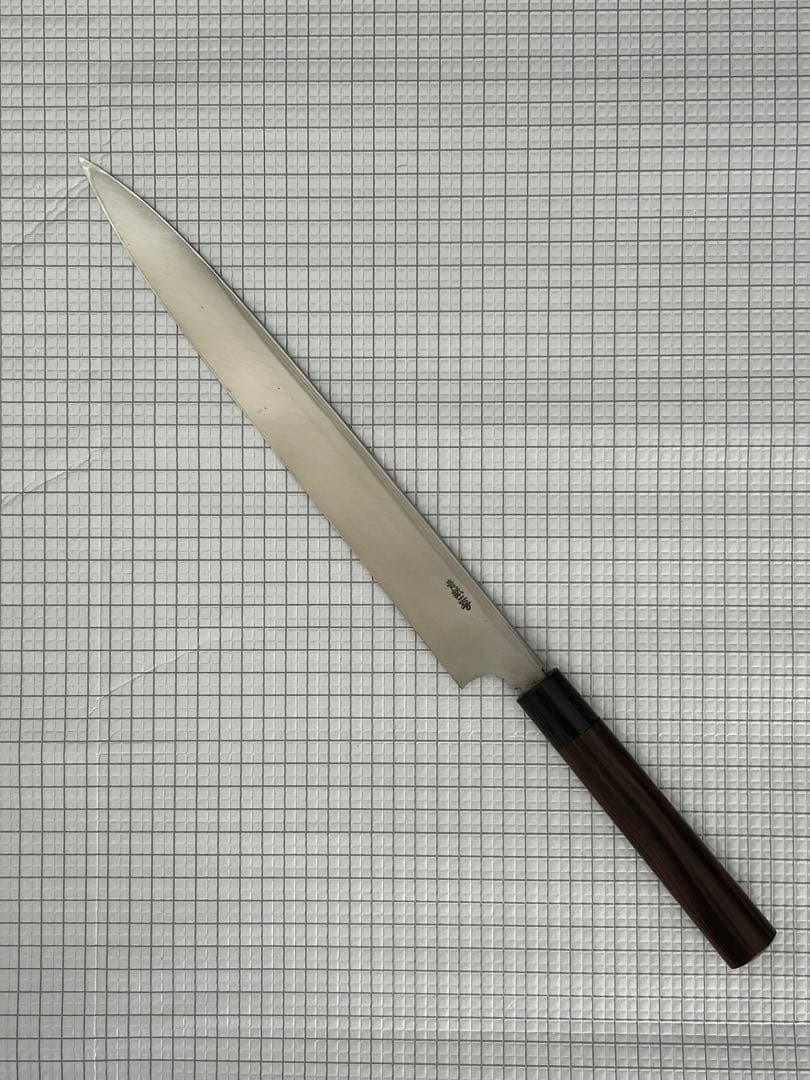 仙助 柳刃包丁 包丁 300mm 安来鋼青紙２号 ダマスカス 紫檀シノギ柄 ②