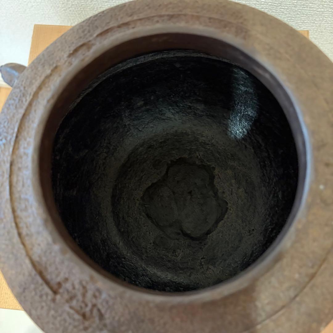 未使用★茶道具　釜師　十二代　和田美之助造　真形羽釜　釜鐶添　共箱　黄布　栞