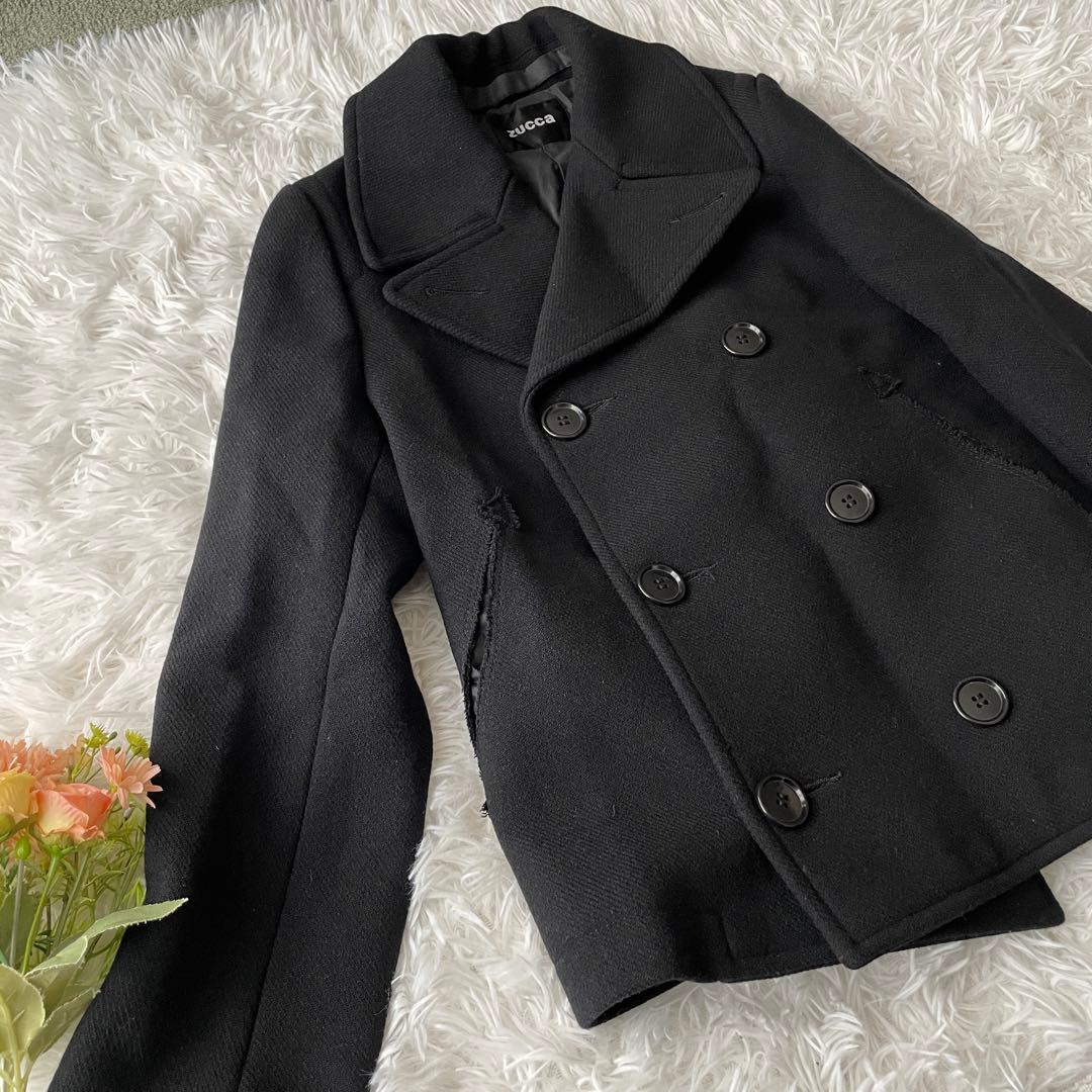 ZUCCA ズッカ　ダッフルウール Pコート ピーコート　ブラック　S