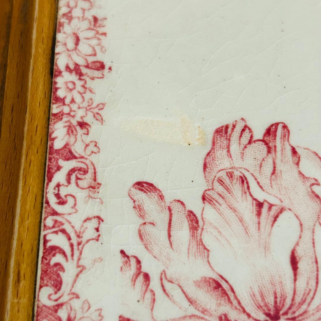 フランスアンティーク　トリベッド　足付き　鍋敷き　木製＆陶磁器