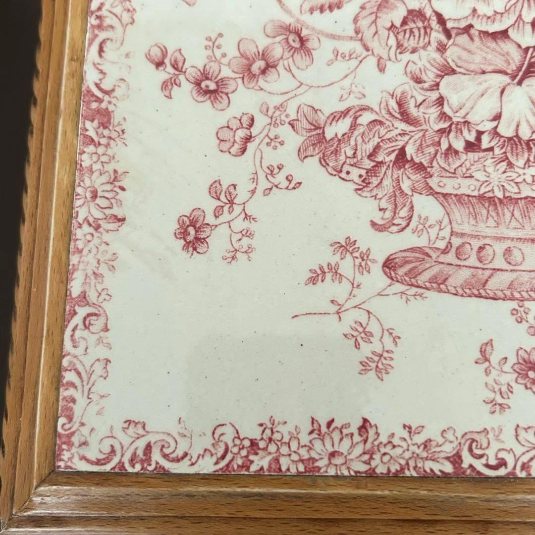 フランスアンティーク　トリベッド　足付き　鍋敷き　木製＆陶磁器