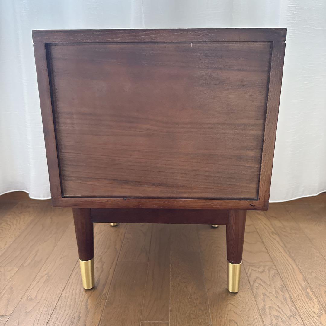 柴様 ② サイドテーブル　ナイトテーブル　組み立て不用　　オーク×ゴールド