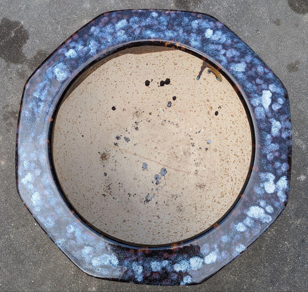 大型火鉢　青い八角形の火鉢★陶器製 直径59・内寸40.5・高さ36