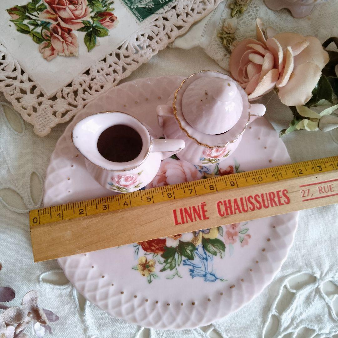 フランス アンティーク 薔薇柄ピンクのディネット ティーセット