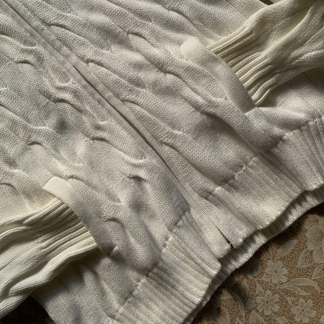 超美品　ポロラルフローレン　コットンケーブル編みジップアップニットブルゾンL白