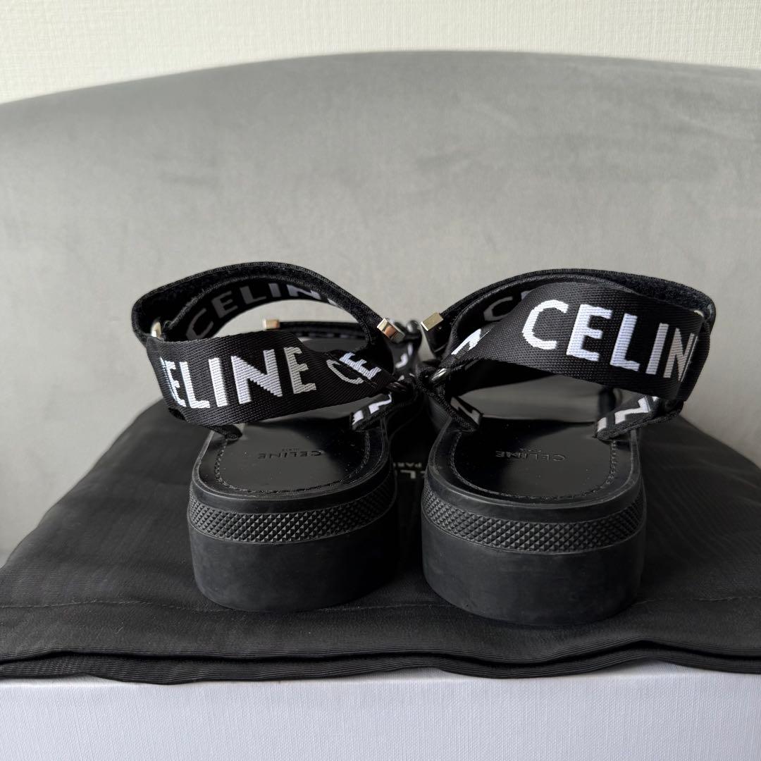 セリーヌ レオ ストラッピー サンダル レザー ファブリック ベルクロ 38