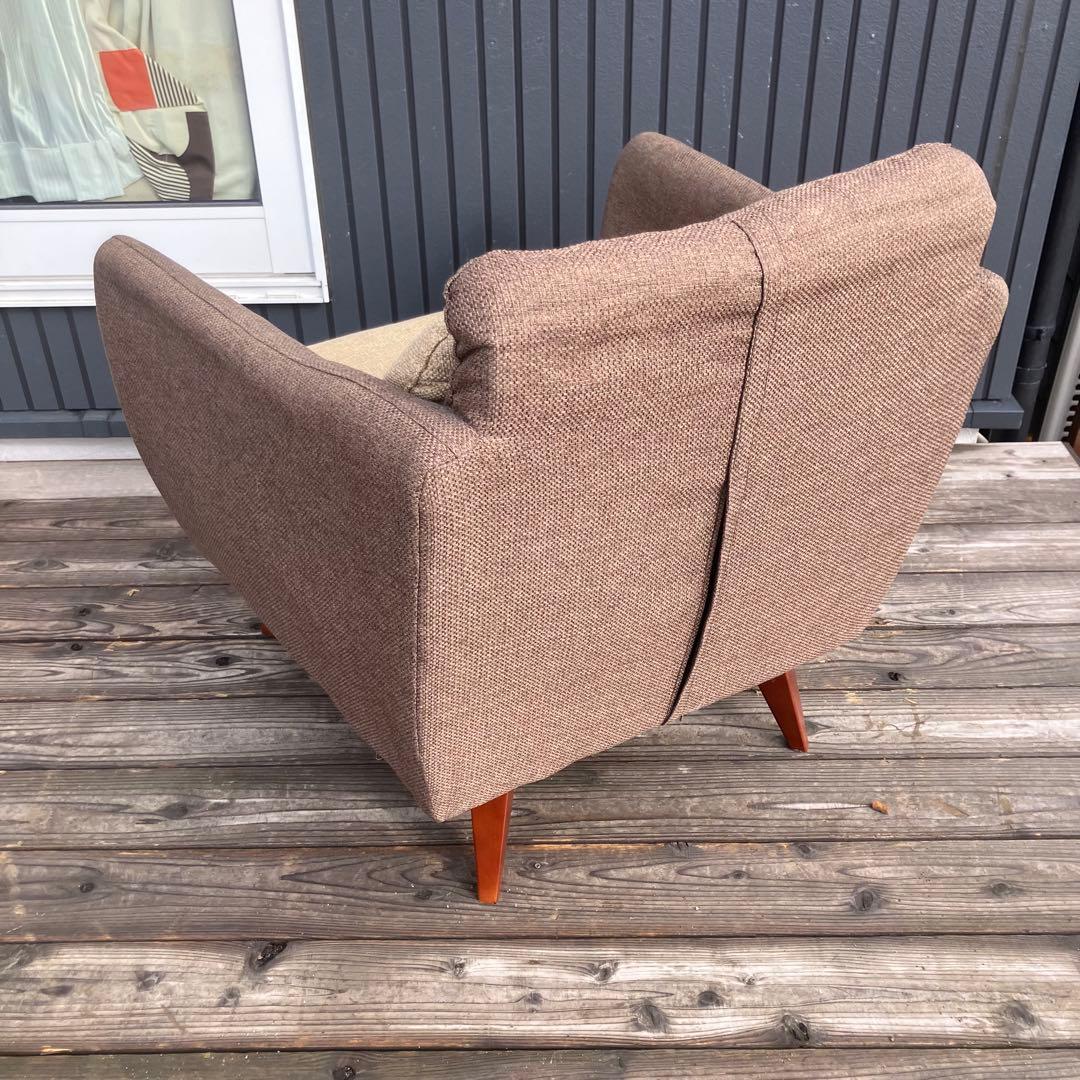 北欧レトロ 東谷 一人掛けソファー アームチェア ブラウンページュファブリック