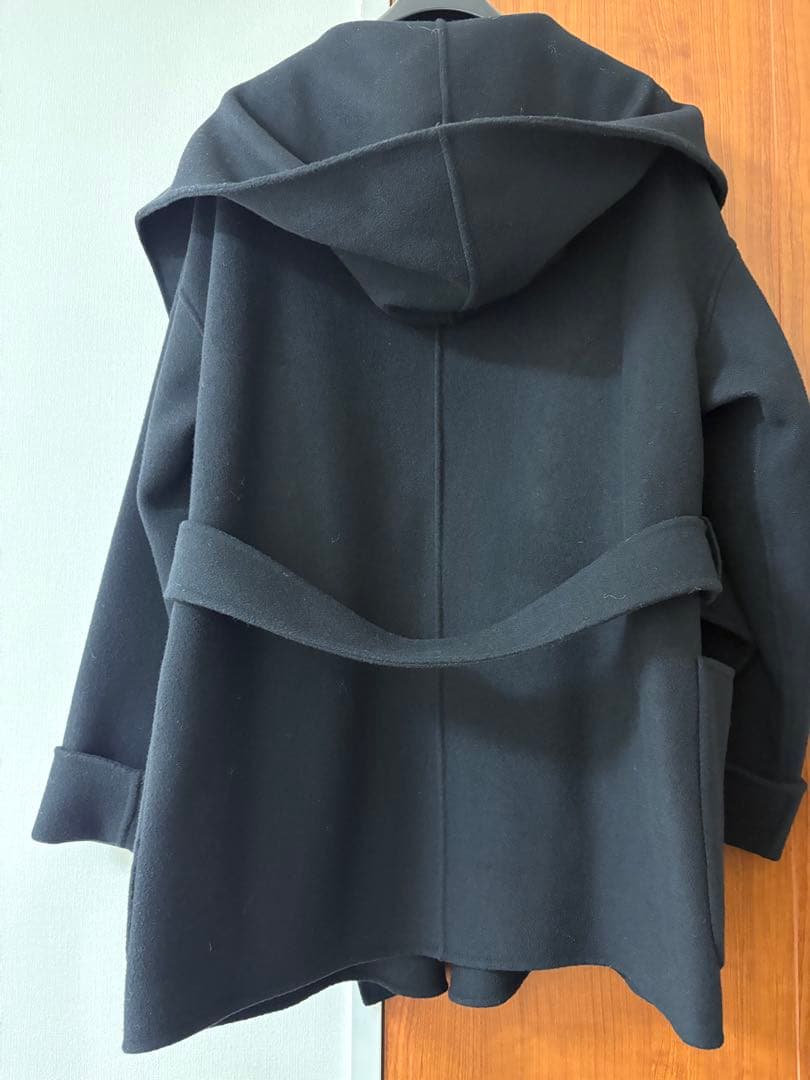 M-premierBLACK ウールベルテッドフーディコート