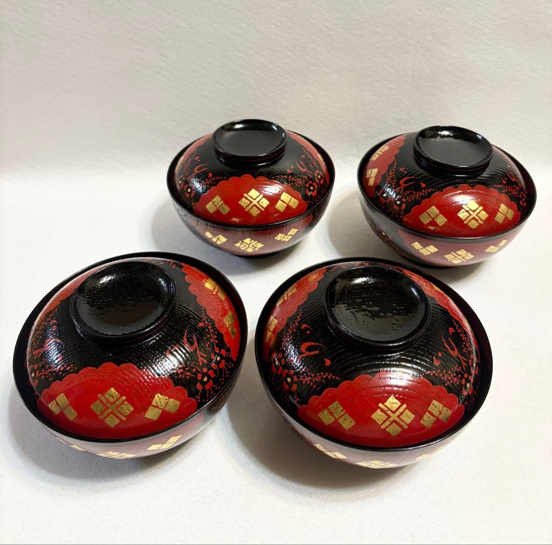 正法寺 煮物椀 4客 茶道具 懐石道具 漆塗り茶道具