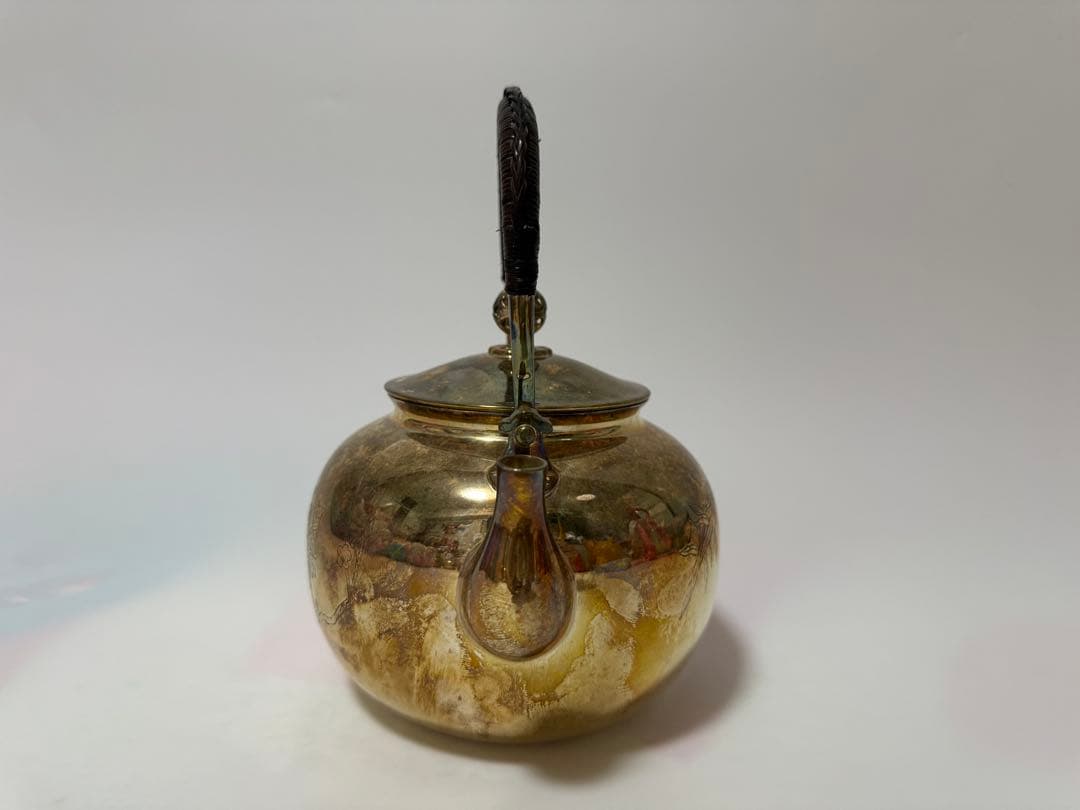 純銀製 竹梅牡丹毛彫 南鐐望月形湯沸 銀瓶 煎茶道具