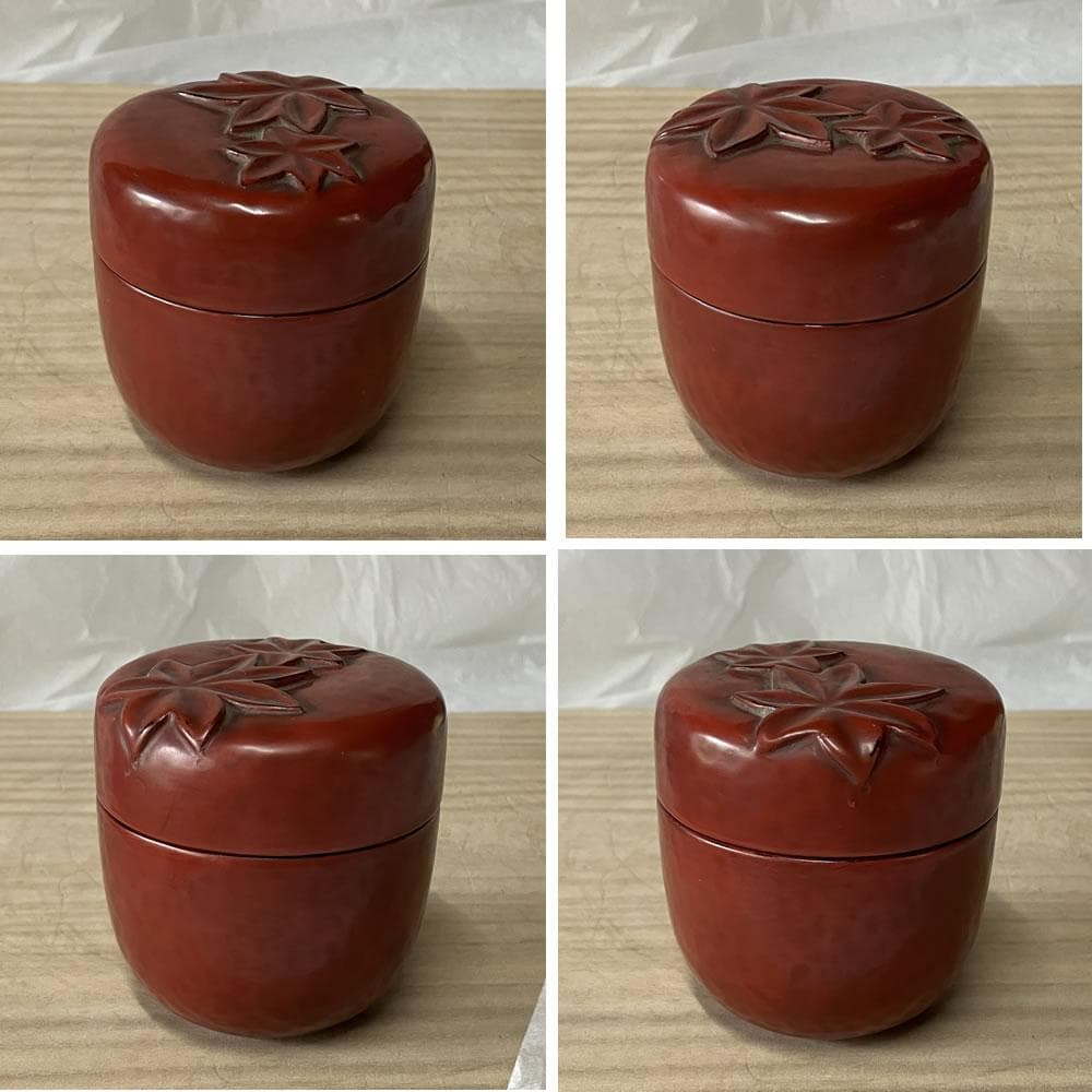 F1387 鎌倉彫 棗 在銘 木箱入り 木製 漆器 茶道具