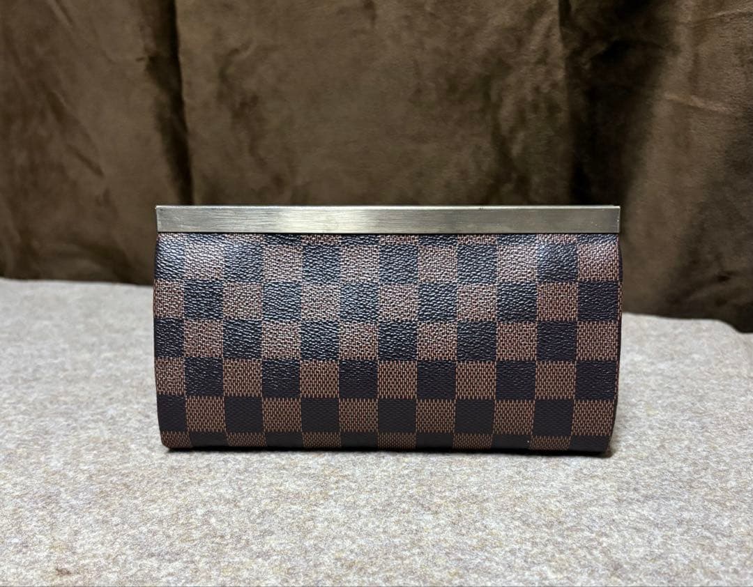 ゆら様 大きめ口金30cmデニムリメイクがま口バッグ 市松ブラウン がま口長財布