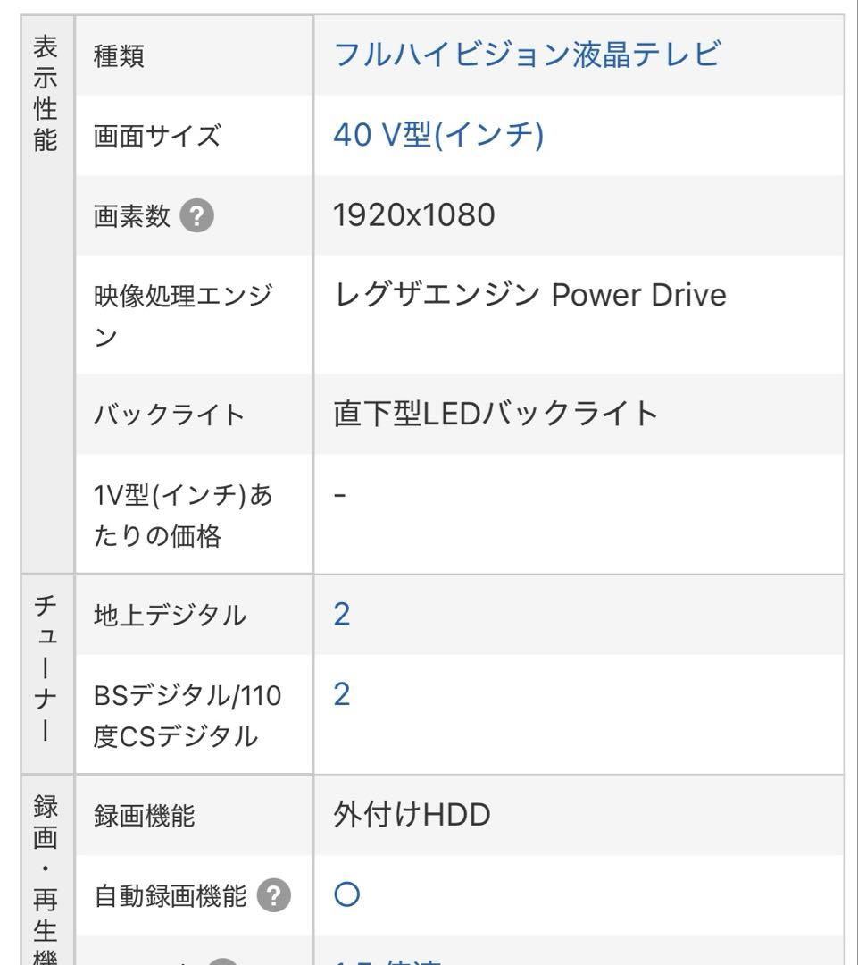 東芝 液晶テレビ REGZA 40V34 40V型 2023年製