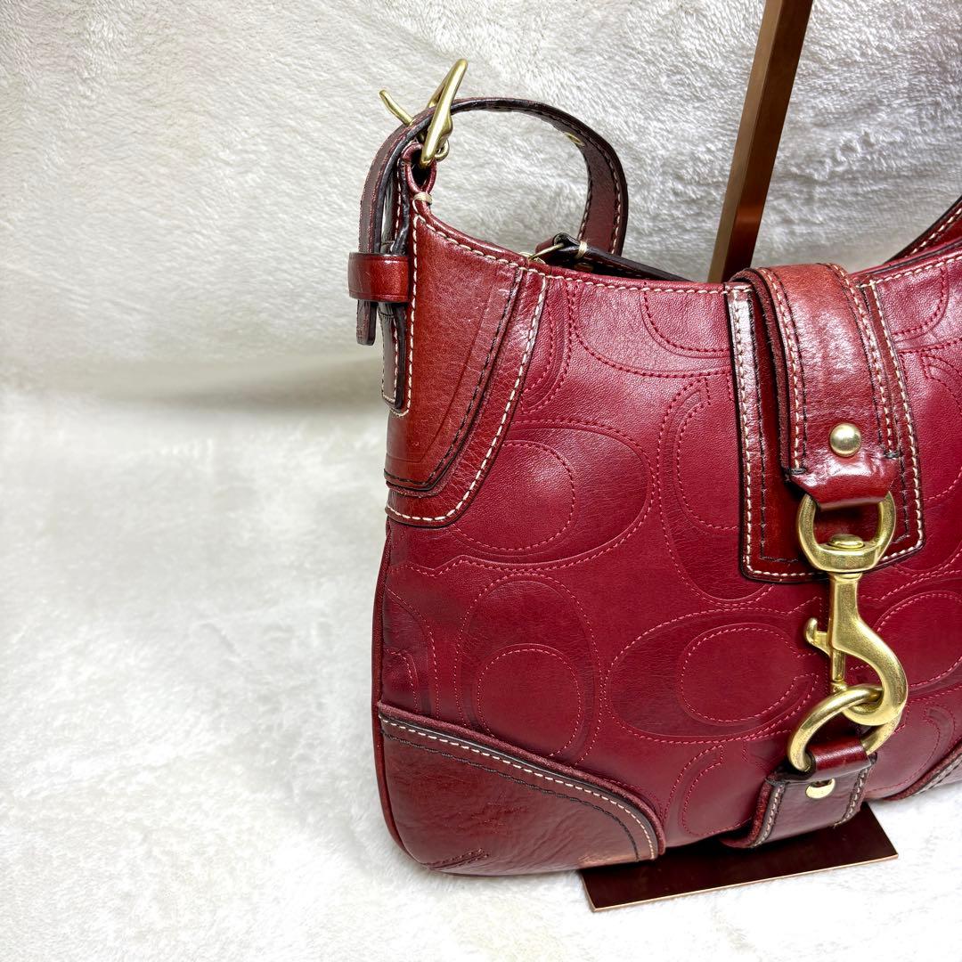 Coach Shoulder Bag Leather wine red 赤