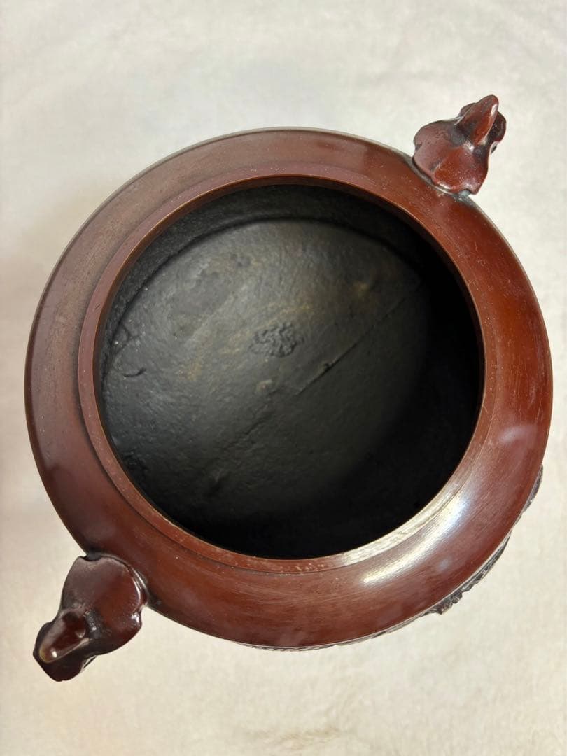 高岡銅器 香炉 龍地紋香炉 大徳色