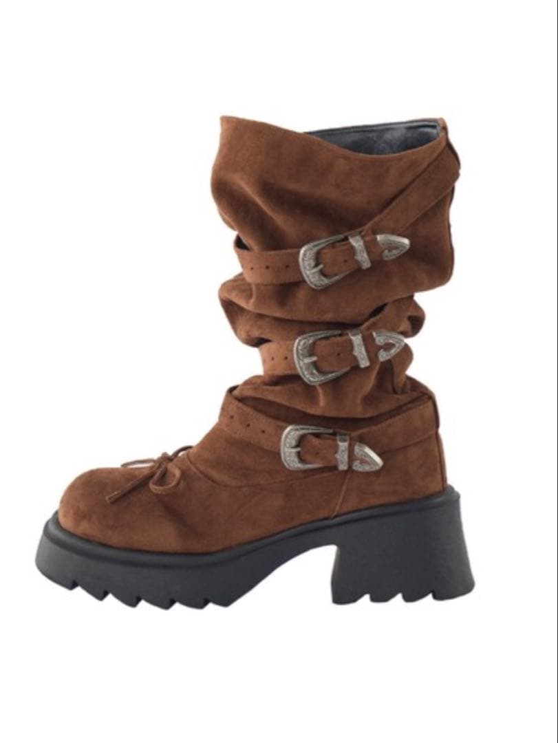 idem ブラウン スエード ロングブーツ 厚底