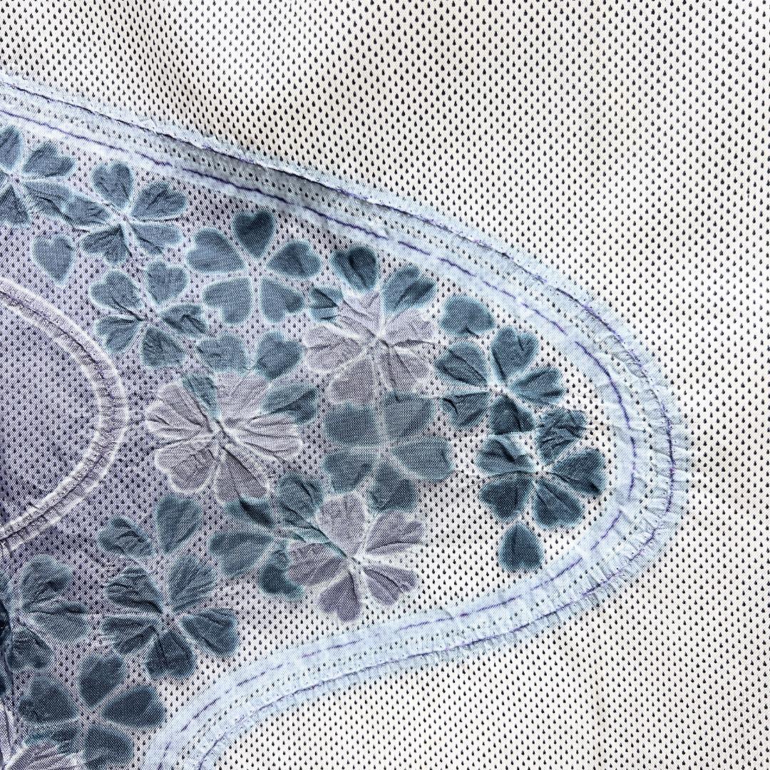 訪問着　白大島紬　藍染　絞り　流水　桜　水玉　着物　115b d ms