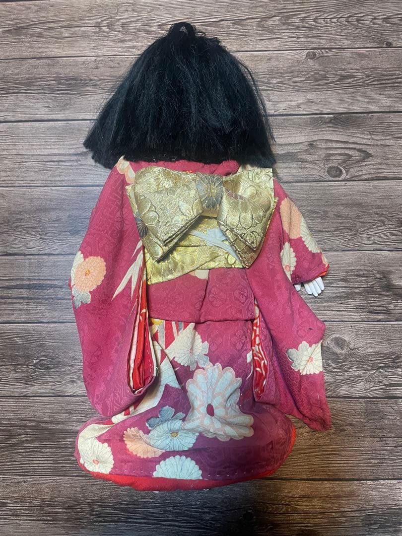 レアンティーク伝統的な可愛い女の子　日本人形 赤紫着物