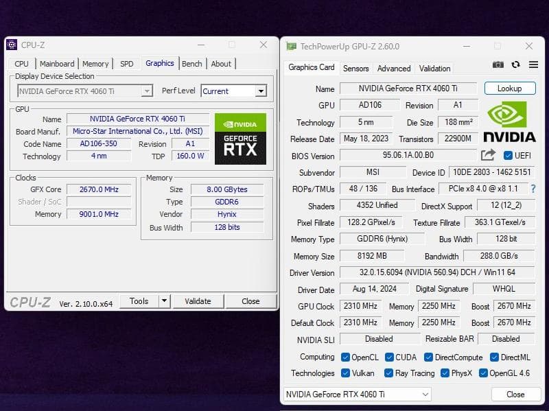 MSI RTX4060Ti GAMING X TRIO 8G 中古・動作確認済み