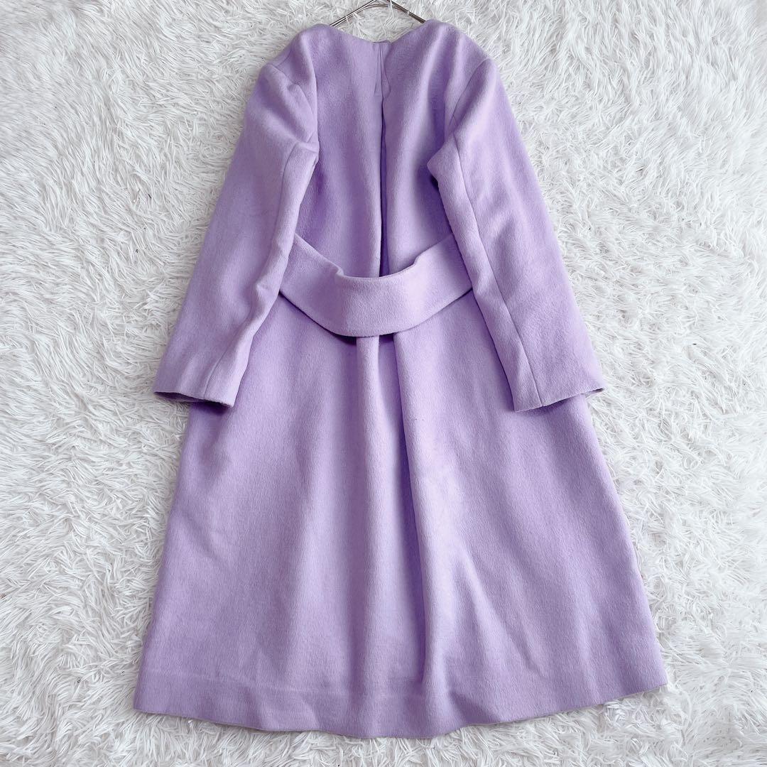 美品 セルフォード バックタック カシミヤ混ノーカラーコート ロング