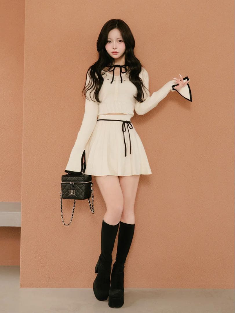 新品タグ ダーリッチ ウエストオープンリボンデザインニットミニワンピース フリー