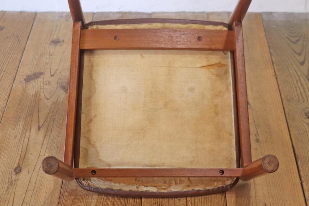 ヴィンテージ 山口木材工芸 チーク材 ダイニングチェア 椅子 低座 合皮 茶 1