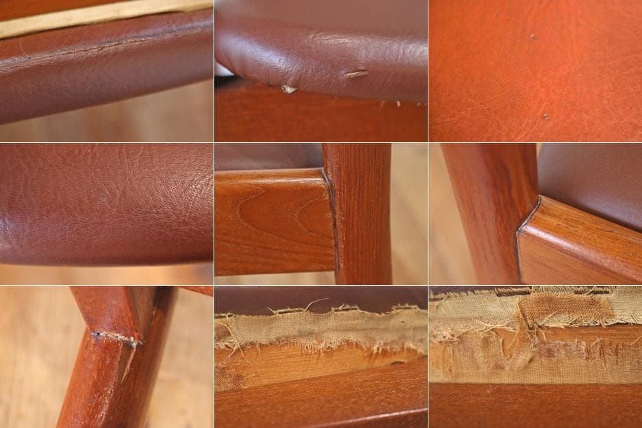 ヴィンテージ 山口木材工芸 チーク材 ダイニングチェア 椅子 低座 合皮 茶 1