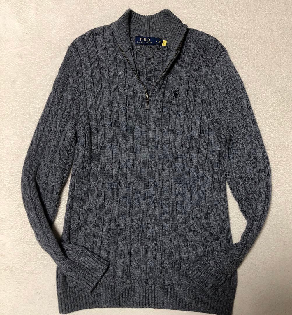 ポロラルフローレン　ケーブルニット　ハーフジップ　ポニー刺繍ロゴ　現行QRタグ