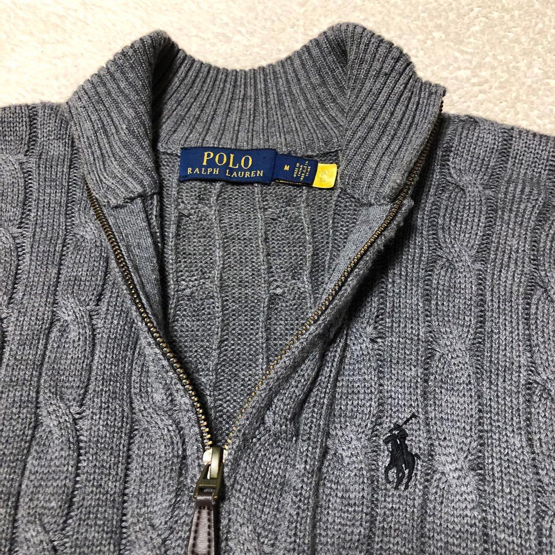 ポロラルフローレン　ケーブルニット　ハーフジップ　ポニー刺繍ロゴ　現行QRタグ