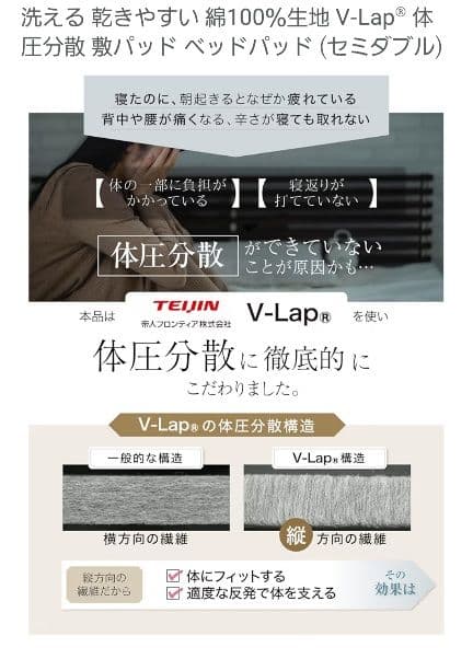 TEIJIN V-Lap® 体圧分散敷パッド セミダブル