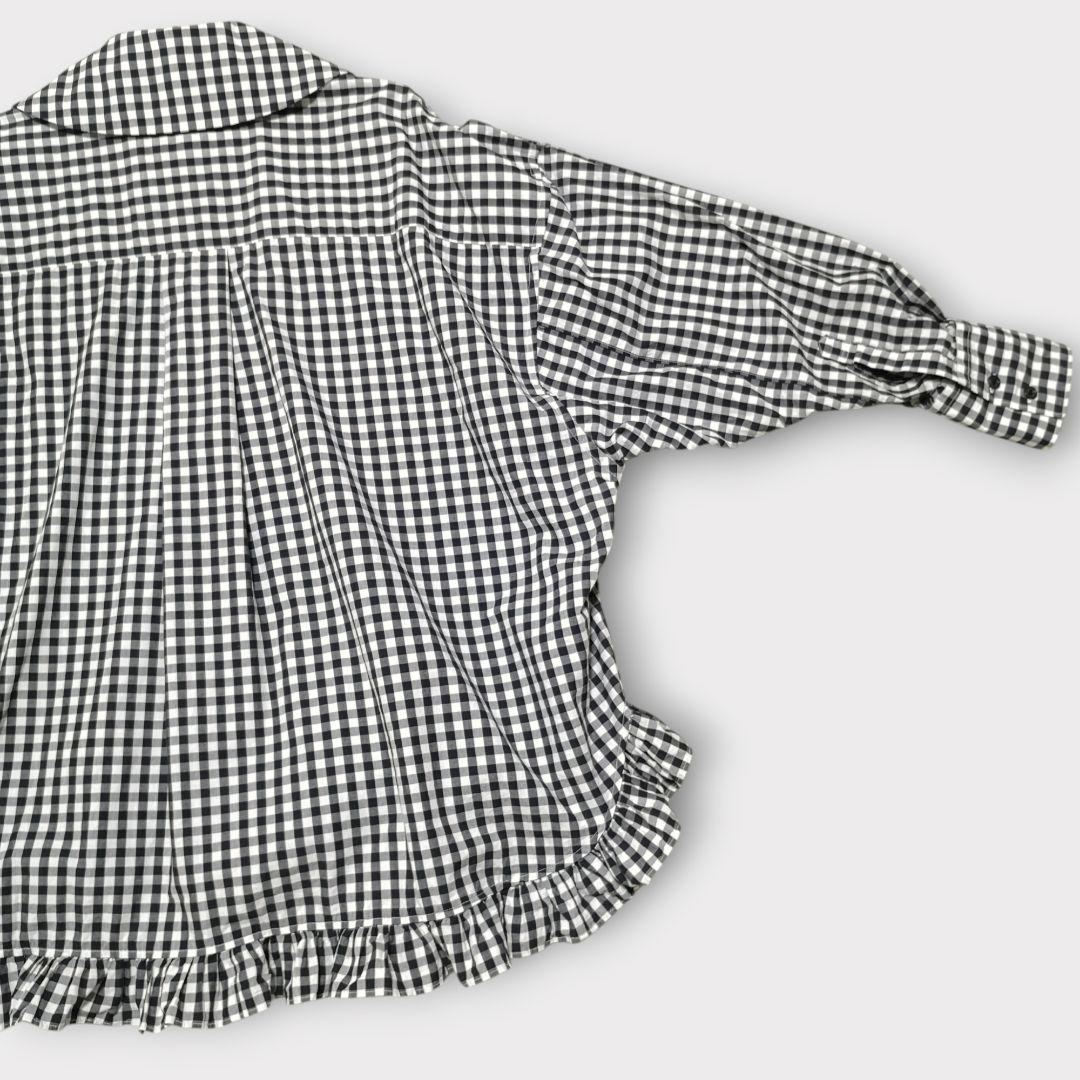 美品 コムデギャルソンガール ラウンドカラー フリル ギンガムチェックブラウス