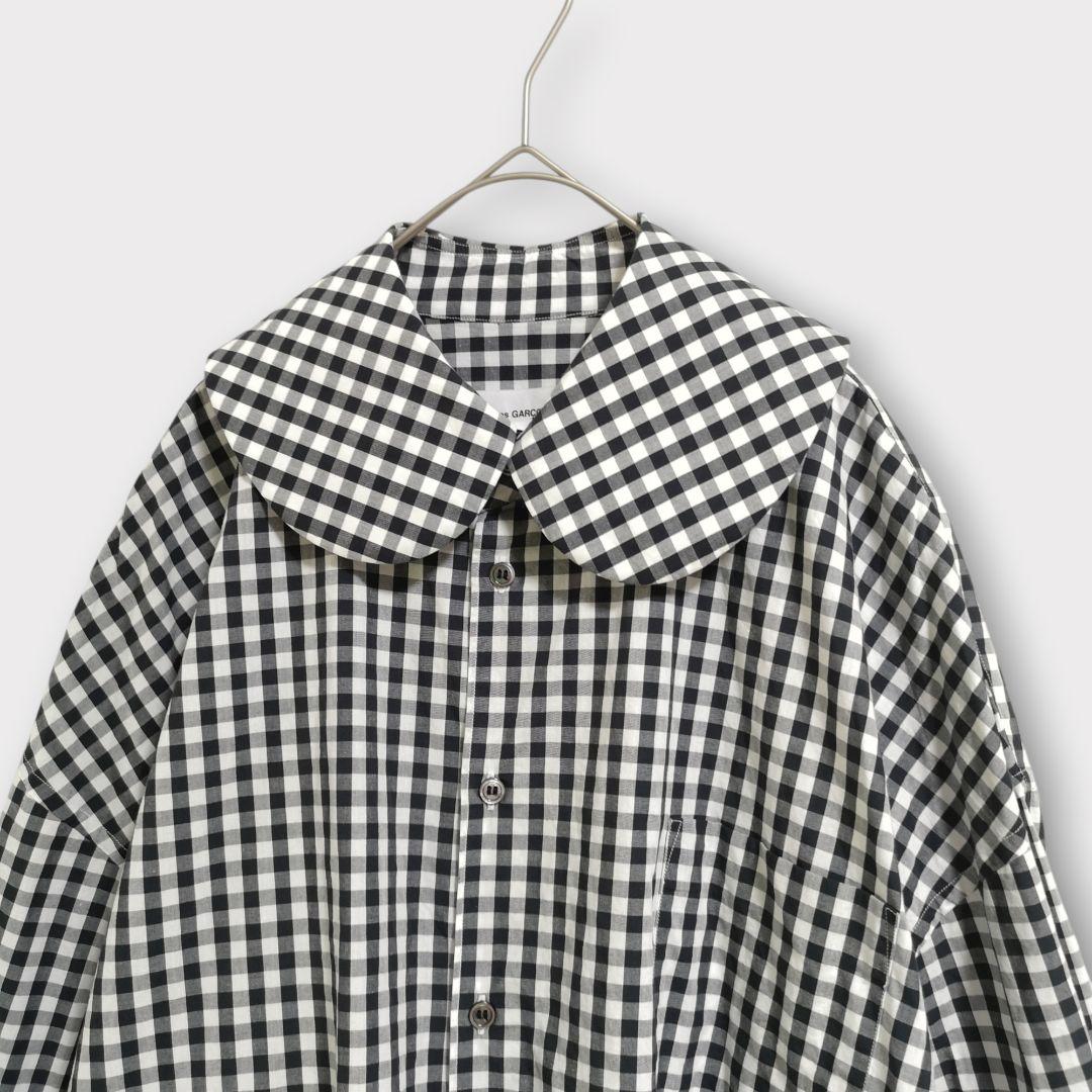 美品 コムデギャルソンガール ラウンドカラー フリル ギンガムチェックブラウス