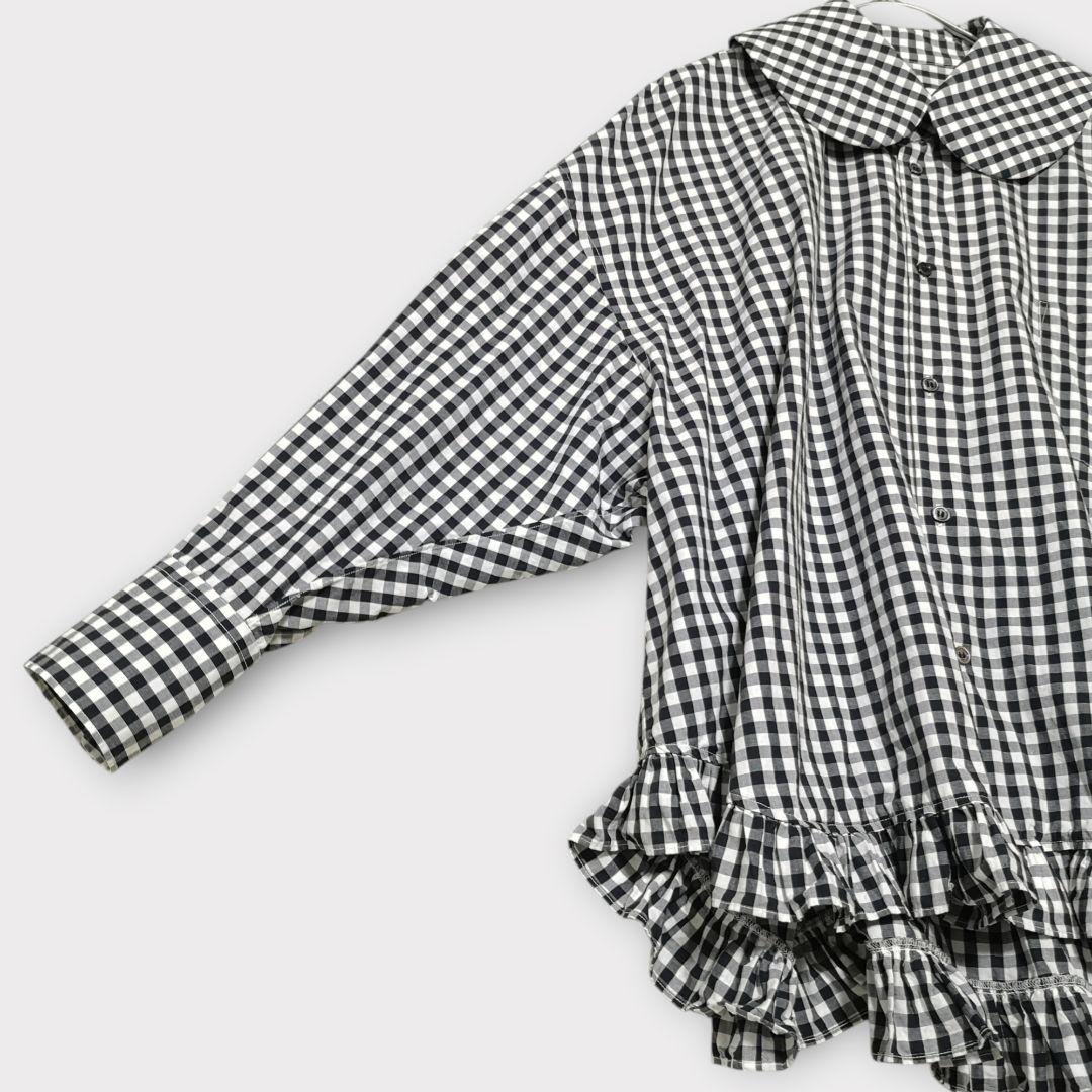 美品 コムデギャルソンガール ラウンドカラー フリル ギンガムチェックブラウス