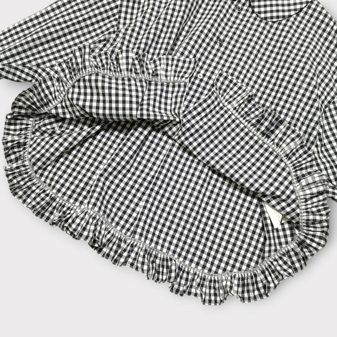 美品 コムデギャルソンガール ラウンドカラー フリル ギンガムチェックブラウス