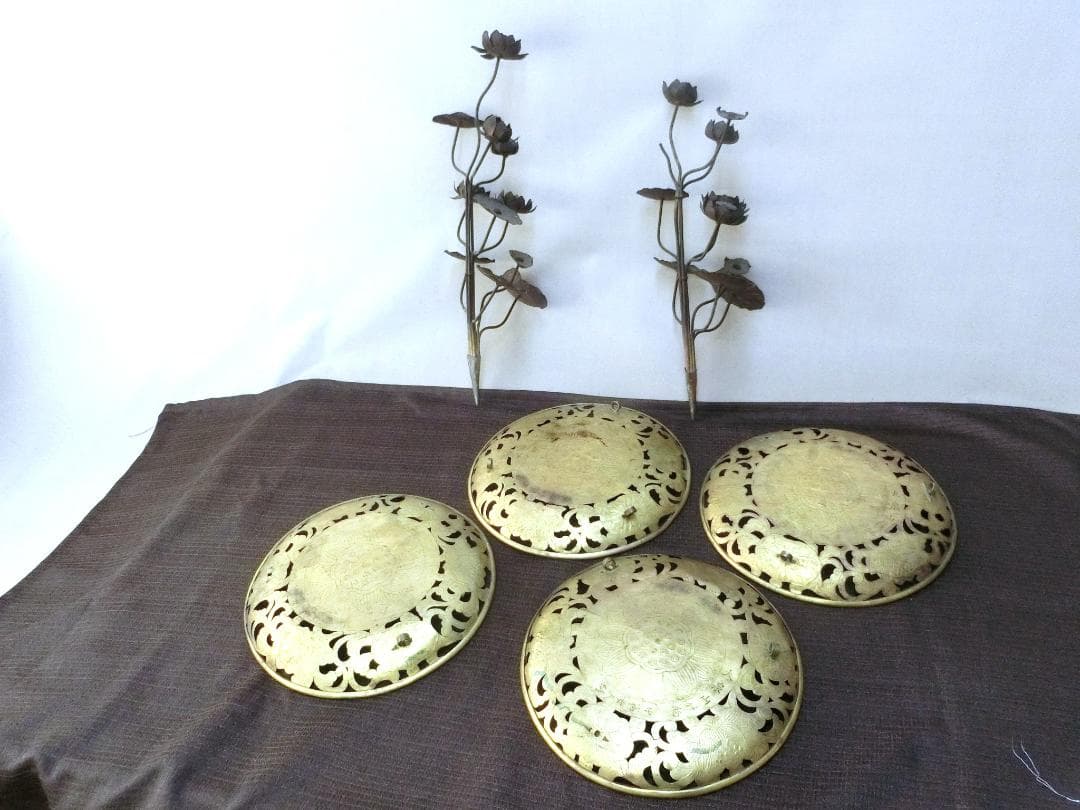 仏教美術！【仏具　華籠　けご　4点　蓮花１対・K20・骨董】仏　佛　恵比寿大黒