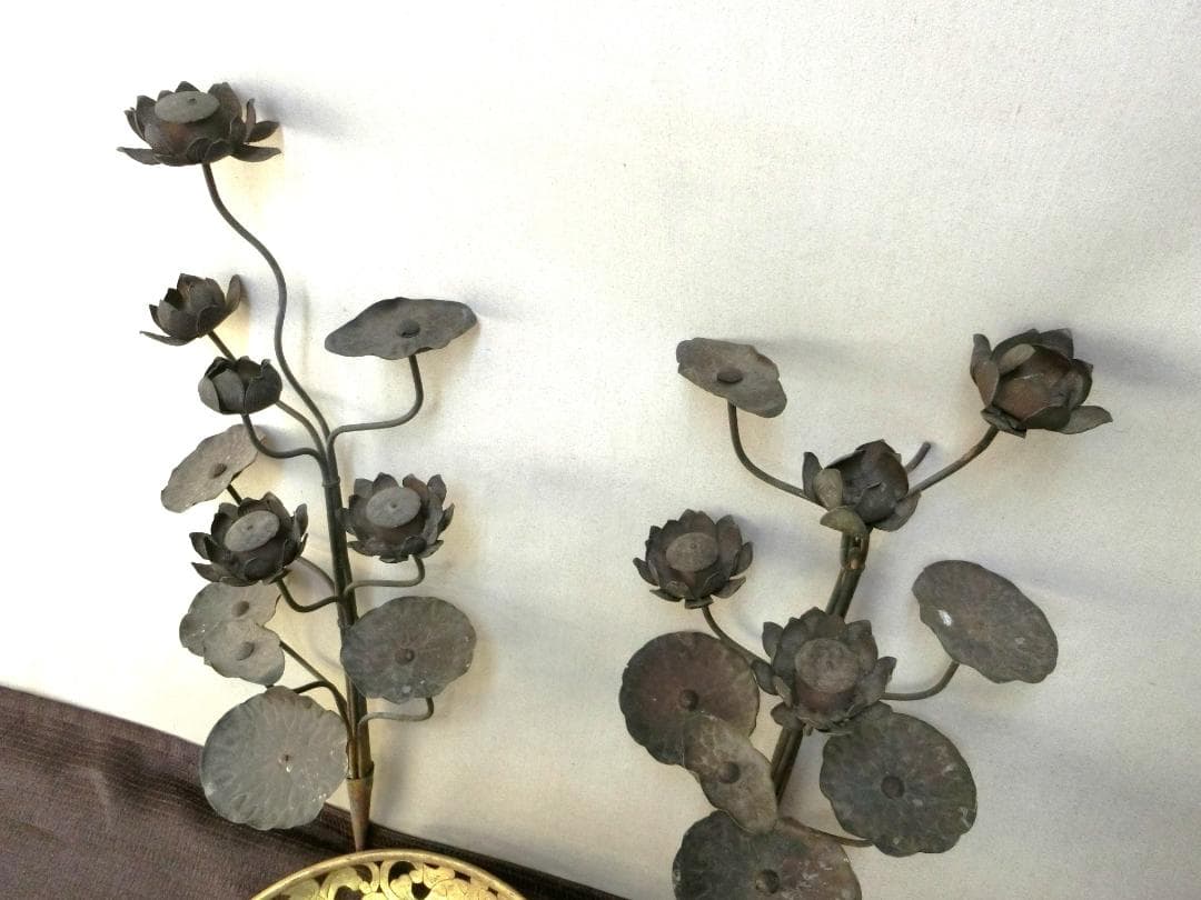 仏教美術！【仏具　華籠　けご　4点　蓮花１対・K20・骨董】仏　佛　恵比寿大黒