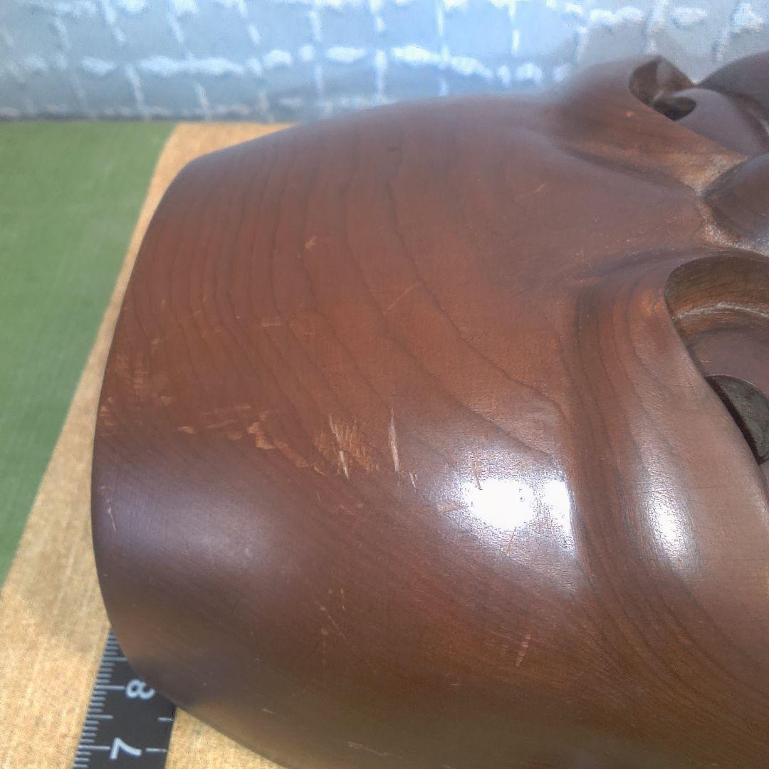 面 木彫 木製顔面マスク 茶色 キズスレ小傷打痕あります
