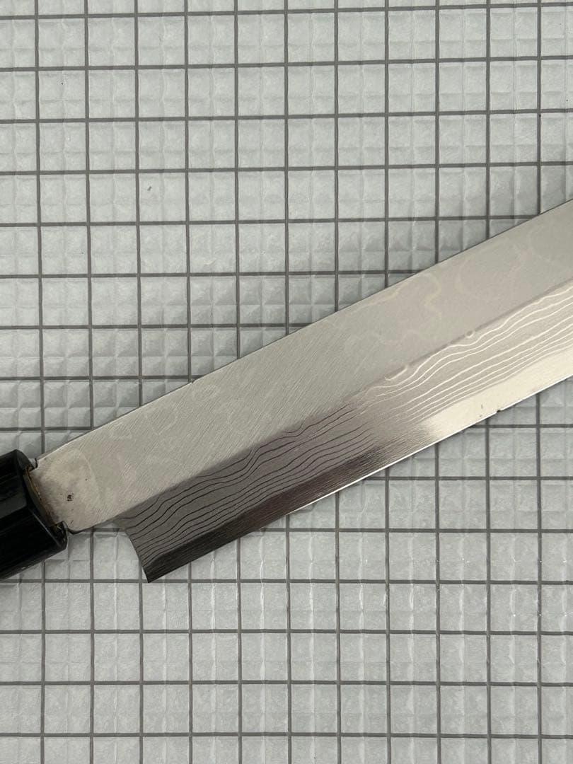 包丁 柳刃包丁 ダマスカス 安来鋼白紙２号 240mm 紫檀シノギ柄 刺身包丁①