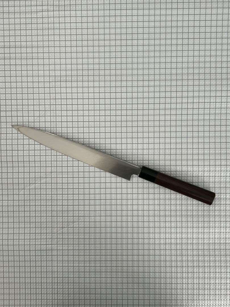 包丁 柳刃包丁 ダマスカス 安来鋼白紙２号 240mm 紫檀シノギ柄 刺身包丁①