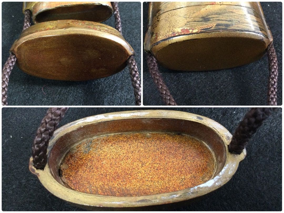 時代物 金蒔絵印籠 内梨地 銘無し 箱付 Md
