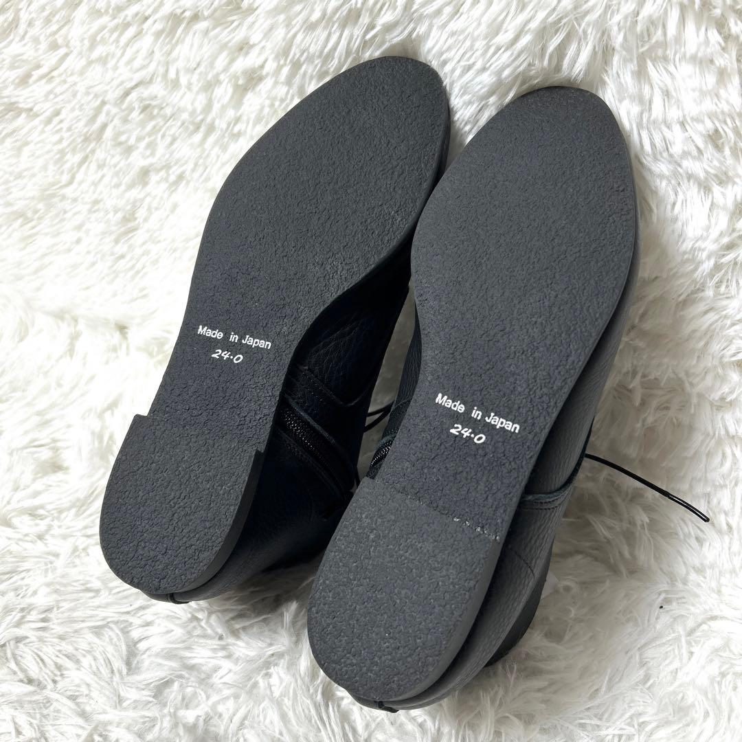 【新品ダグ付き】EN あしながおじさん レザーショートブーツ 24cm ブラック