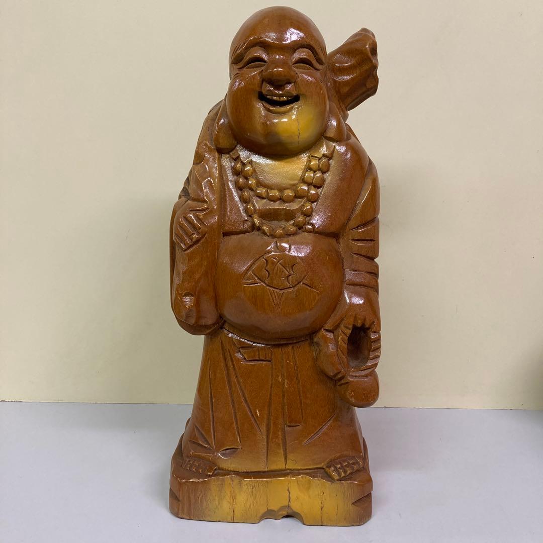 E-4 布袋様 七福神 仏像 木彫り 木製 置物 縁起物 #開運 金運 招福