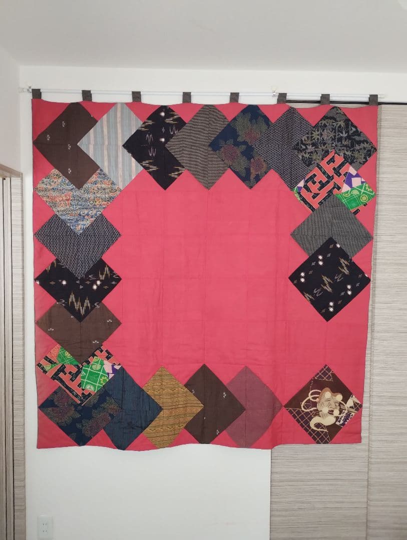 パッチワーク　タペストリー　大島紬　シルク　着物