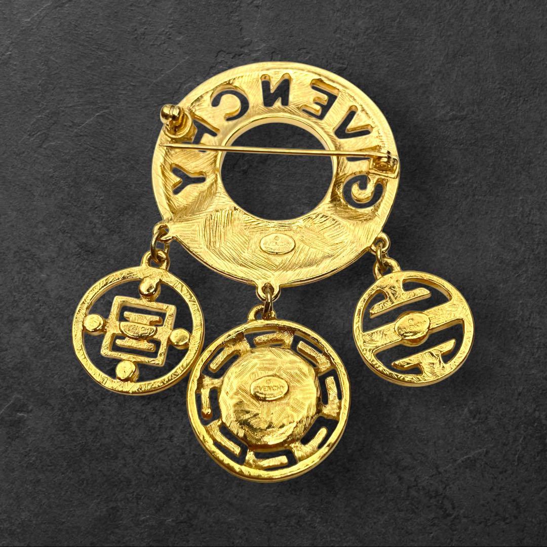 vintage GIVENCHY ロゴ×3チャーム ブローチ ゴールド 206