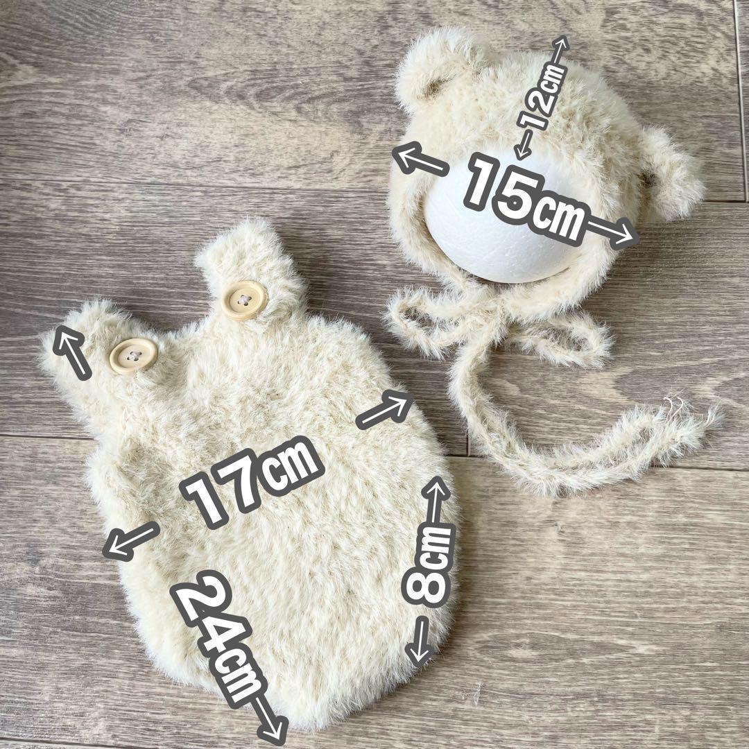 ふわふわネイビー♪くま耳帽子とロンパース ニューボーンフォト衣装 ボンネット