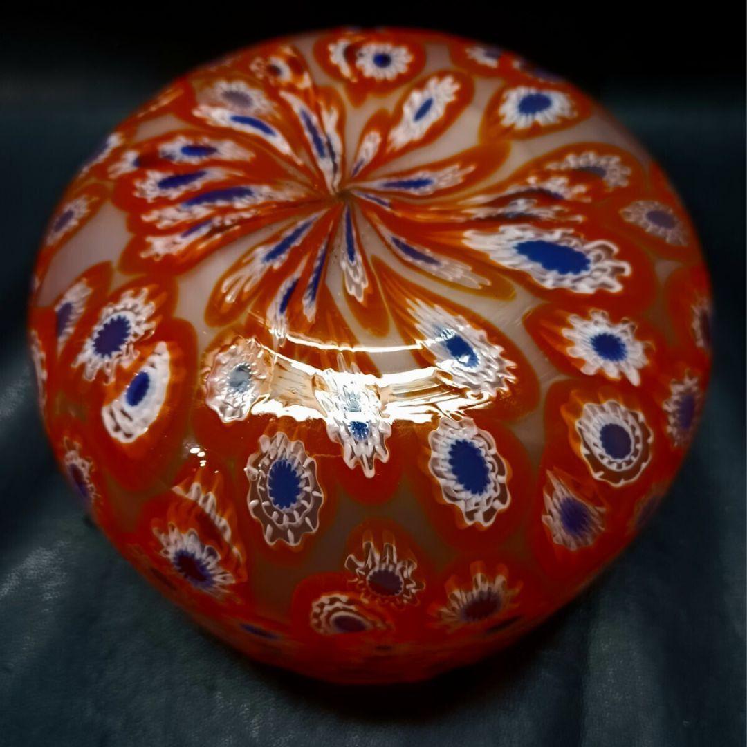 MURANO GLASS 蓋物 オレンジ ミルフィオリ お碗